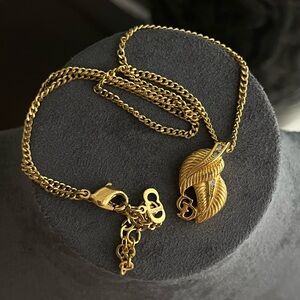 Vintage Christian Dior Classic CD Logo Monogram Leaf Pendant Gold Chain Necklace